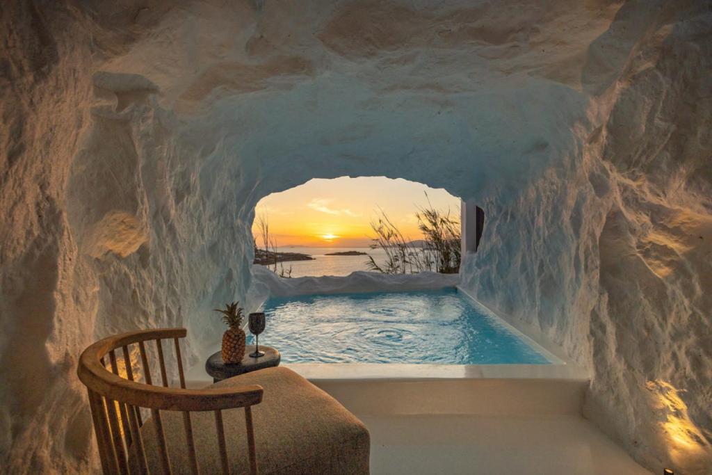 Mykonos Town Black Villa with Cave Heated Pool